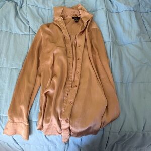 Japna Satin Button-Up Blouse in Warm Taupe